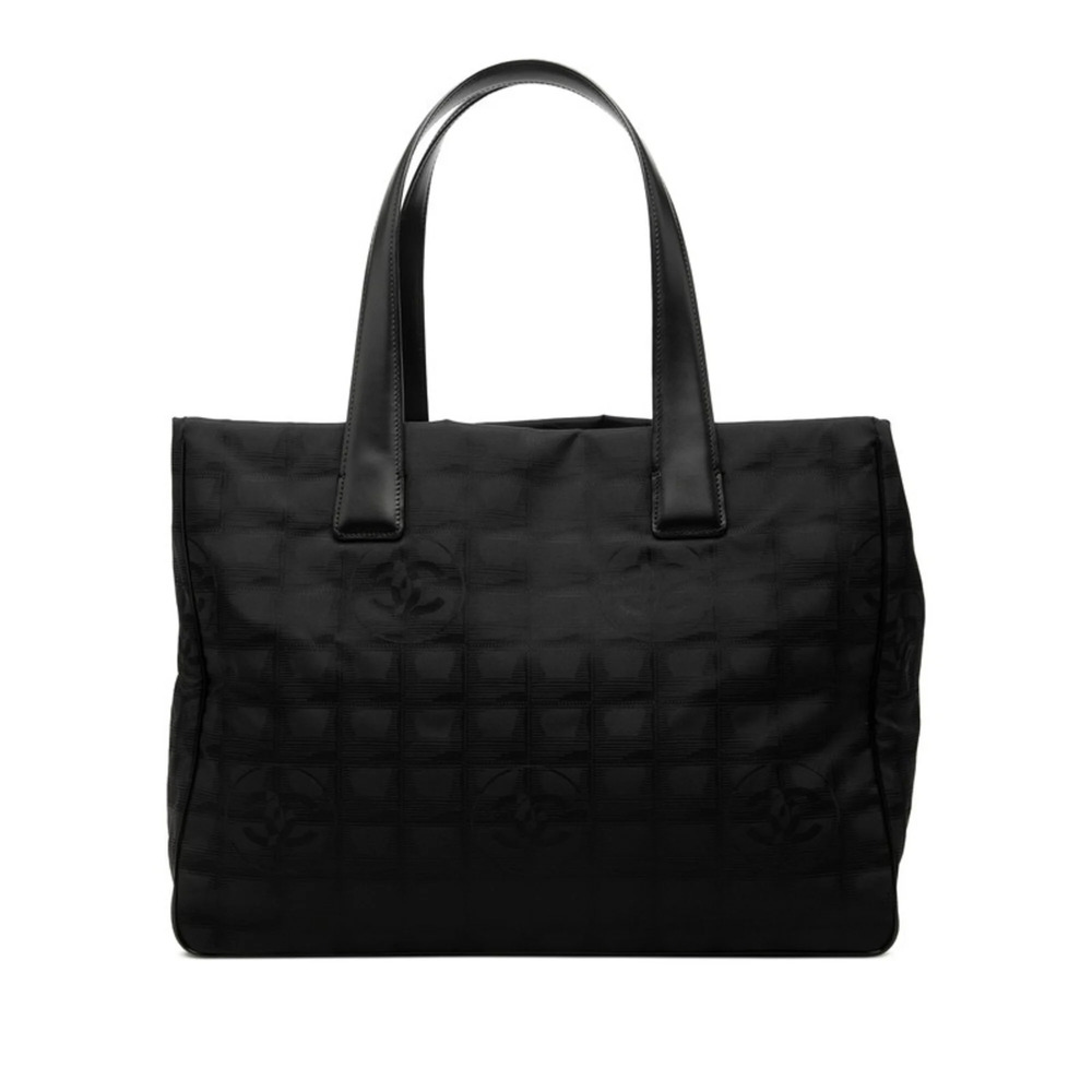 Chanel Coco Mark New Travel Line Tote MM Bag Handbag Black Nylon Leather Wome...